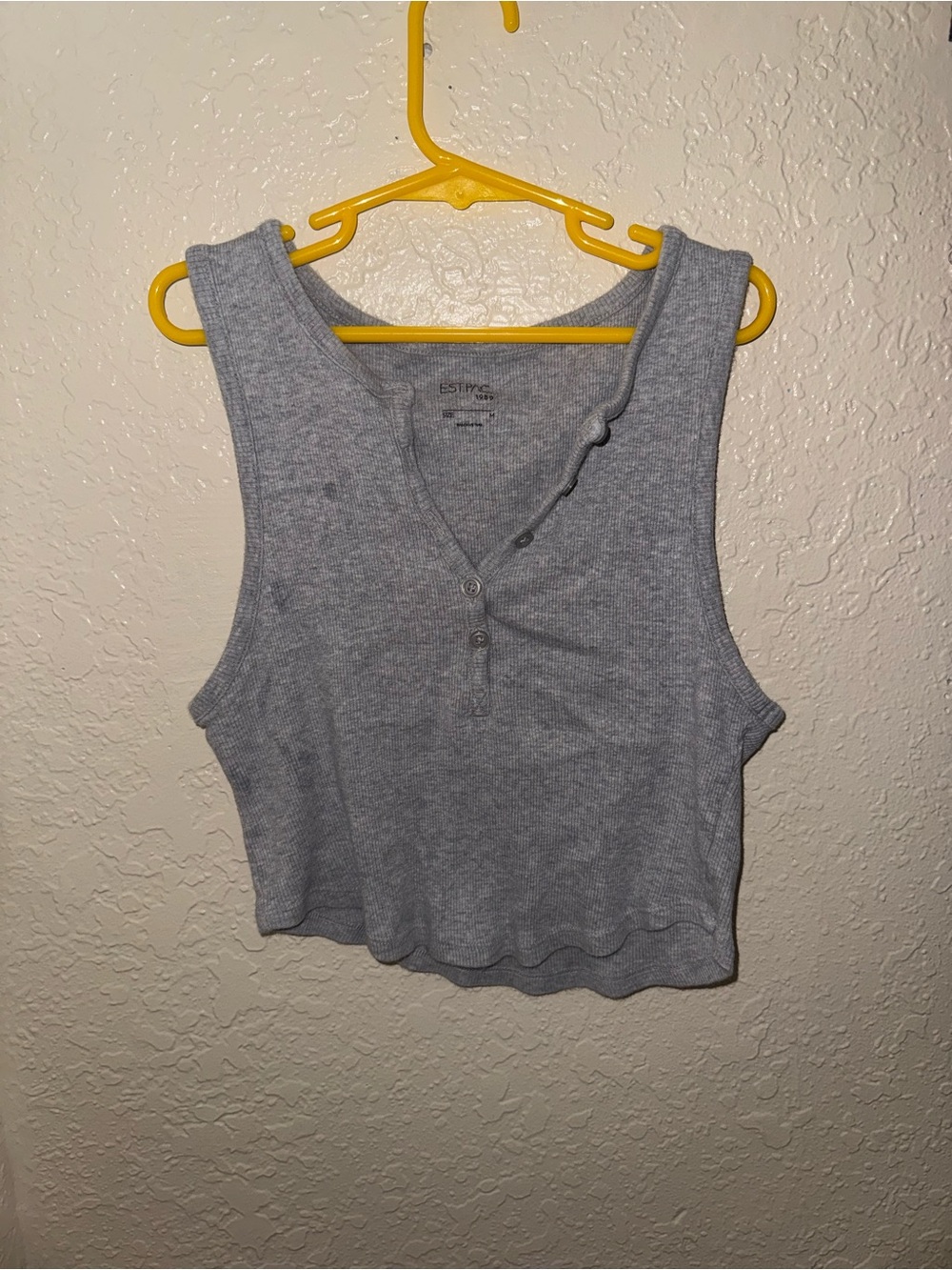 Gray Ribbed Henley Crop Tank Top - Women's